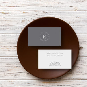 Gray Simple Minimal Elegant Round Monogram Business Card
