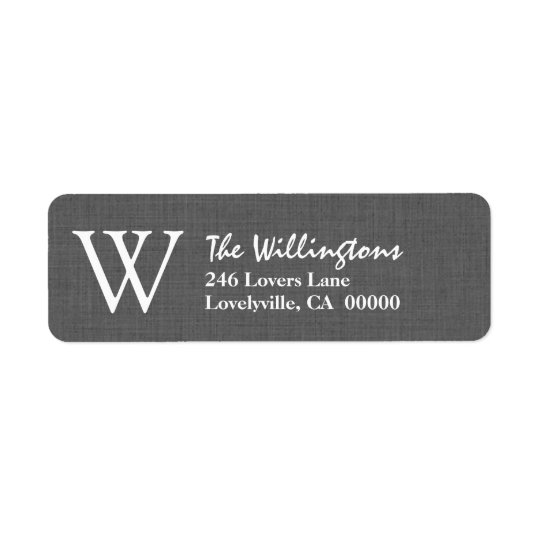 GRAY Simple Monogram W or Any Initial A019 Return Address Label
