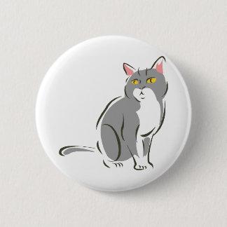 Gray Sitting Cat 6 Cm Round Badge