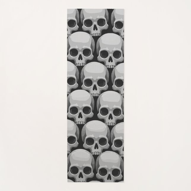 Gray Skull Pattern – Minimal Gothic Design Yoga Mat (Front)
