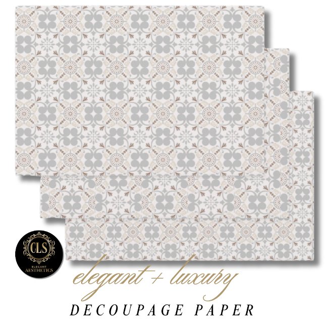 Gray Spanish Tile Pattern Wrapping Paper Sheet (Decoupage Paper - Gray Spanish Tile Pattern)