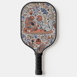 Gray Squirrel Plaid Acorns and Late Fall Foliage Pickleball Paddle