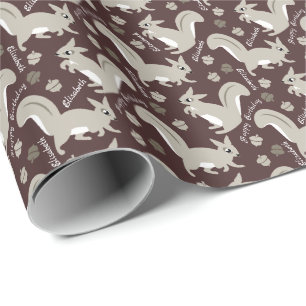 Gray Squirrels Custom Name Boy or Girl's Birthday Wrapping Paper
