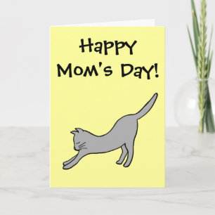 Gray Stretching Cat on Yellow Happy Mom's Day! Card