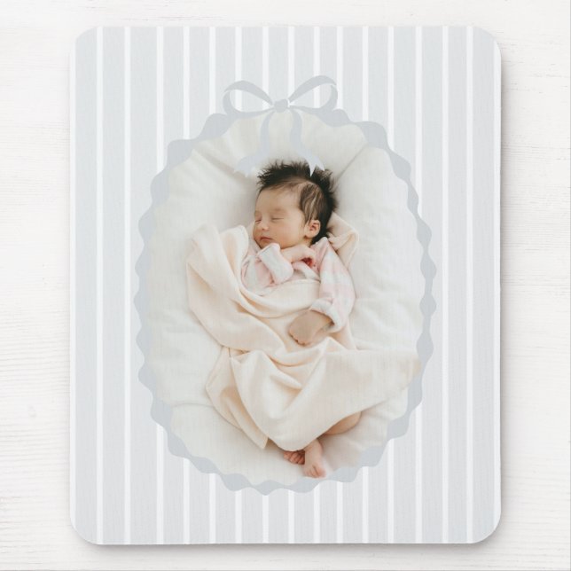 Gray Stripes Bow Frame Custom Photo Mousepad (Front)