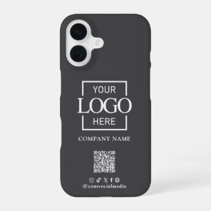 Gray Stylish Minimalist Business Logo & QR Code iPhone 16 Case