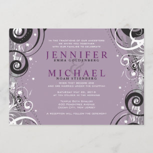 GRAY SWIRLS Jewish Wedding Invitation