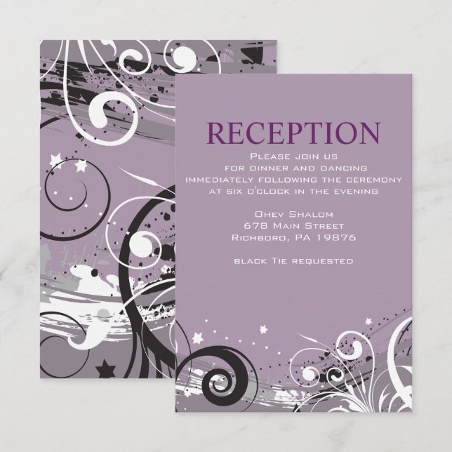 GRAY SWIRLS Jewish Wedding Reception Card (Front/Back)