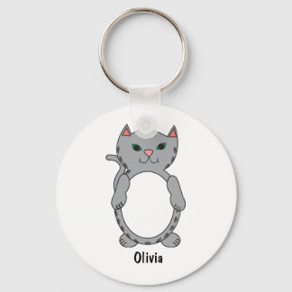 Gray Tabby Cat Cute Personalize Key Ring