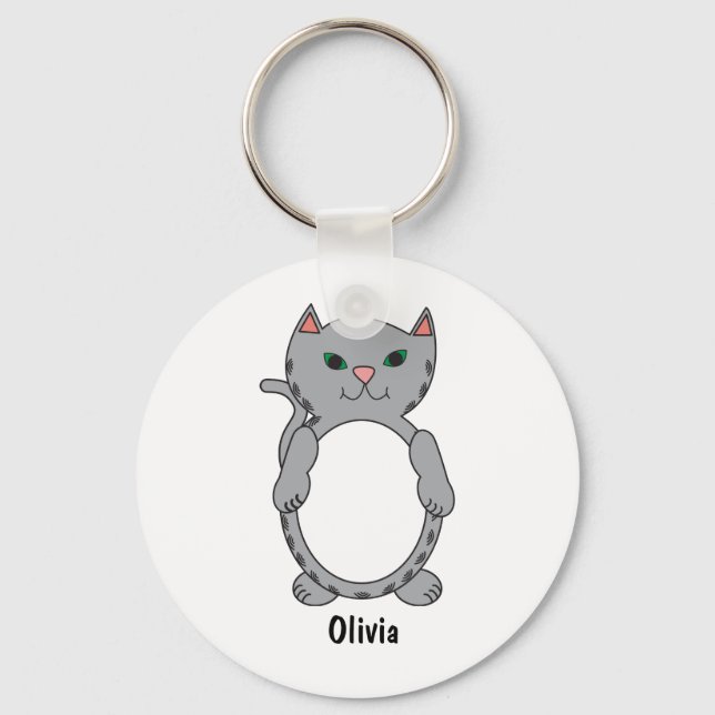 Gray Tabby Cat Cute Personalize Key Ring (Front)
