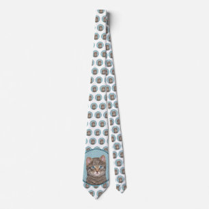 Gray Tabby Cat Painting - Cute Original Cat Art Tie
