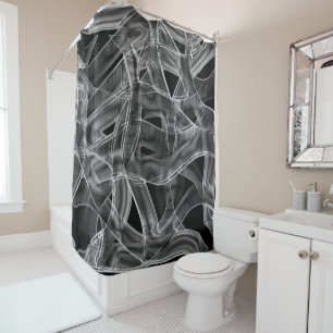 Gray tape-shaped curves, contrasted relief lines shower curtain