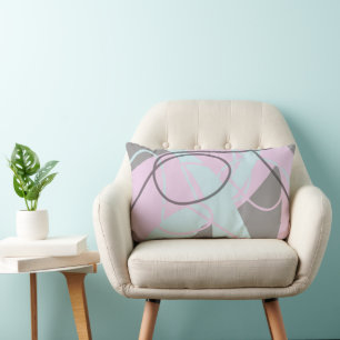 Gray / Taupe, Pink and Light Blue Abstract Modern  Lumbar Cushion
