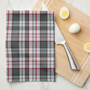 Gray textured tartan plaid tea towel