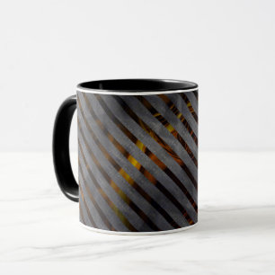 Gray transverse stripes, carbon ribbons, gold red mug