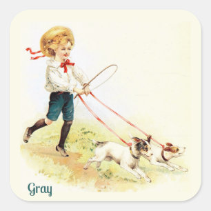 GRAY ~ VINTAGE ART 1905 ~ Friendly Animals ~ Square Sticker