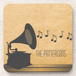 Gray Vintage Gramophone Coaster Set