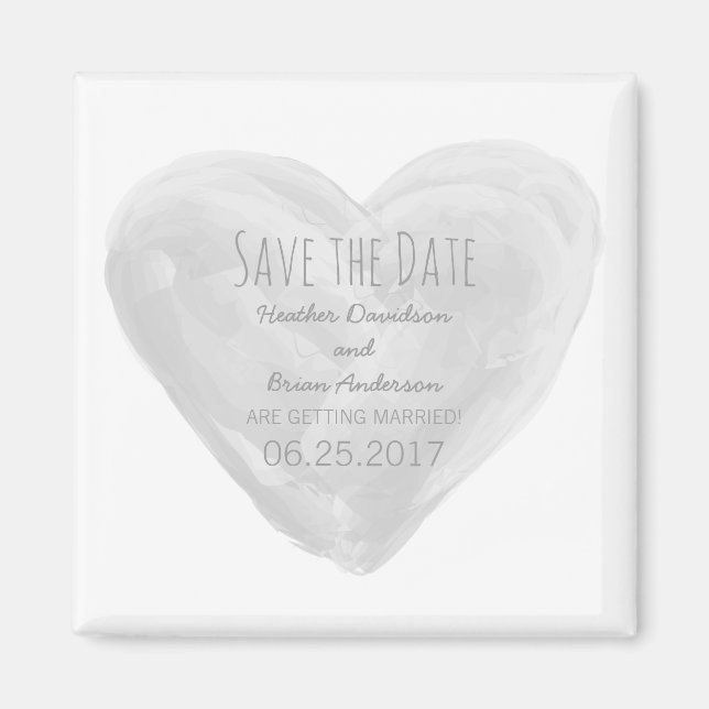 Gray Watercolor Heart Save the Date Magnet (Front)