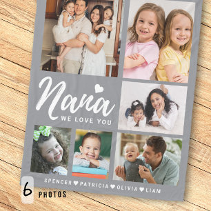 Gray We Love You Nana Grandkids 6 Photo Collage  Fleece Blanket