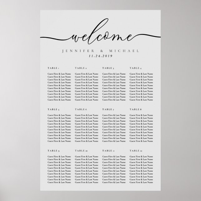 Gray Wedding Minimal modern welcome table numbers Poster (Front)