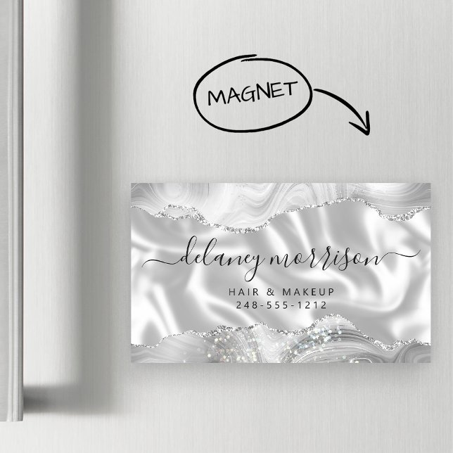 Gray White Agate Silver Glitter Luxury Magnetic Business Card (Creator Uploaded)