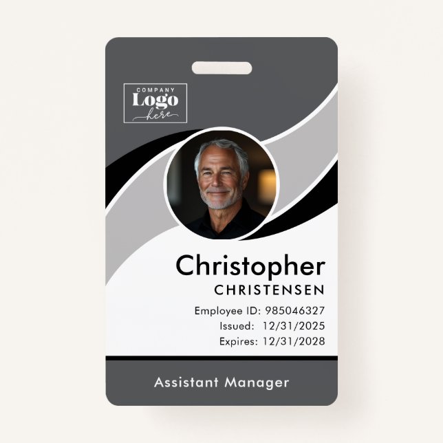 Gray White Black Corporate Employee ID Badge (Front)