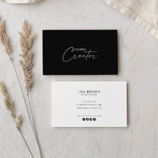 Gray White Classic Content Creator Business Card
