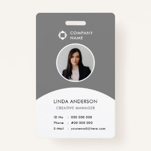 Gray White Company Logo Employee Photo ID Classy ID Badge