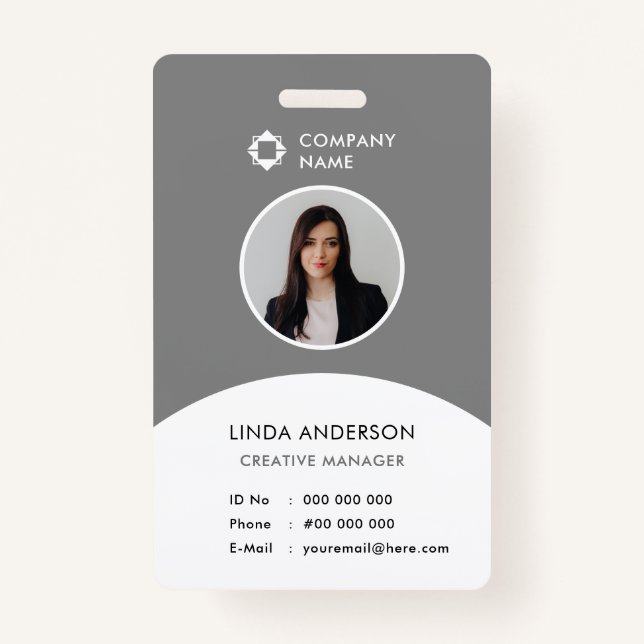 Gray White Company Logo Employee Photo ID Classy ID Badge (Front)