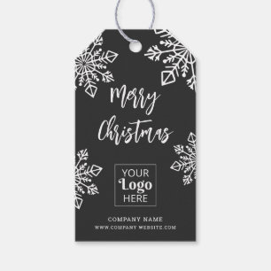Gray White Company Logo Merry Christmas Snowflake Gift Tags