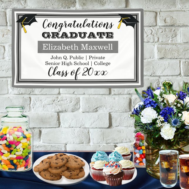 Gray | White Congratulations Graduate Graduation Banner (Creator Uploaded)