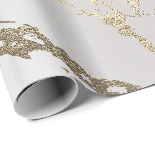 Gray White Gold Marble Shiny Glam Abstract VIP Wrapping Paper (Roll Corner)