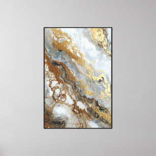 Gray, White & Gold Swirling Veins – Abstract Art Canvas Print