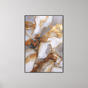 Gray, White & Gold Veined Marble – Abstract Art Canvas Print