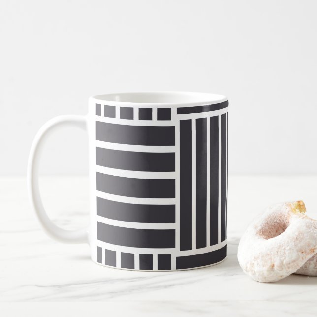 Gray White Horizontal Vertical Stripes Coffee Mug (With Donut)
