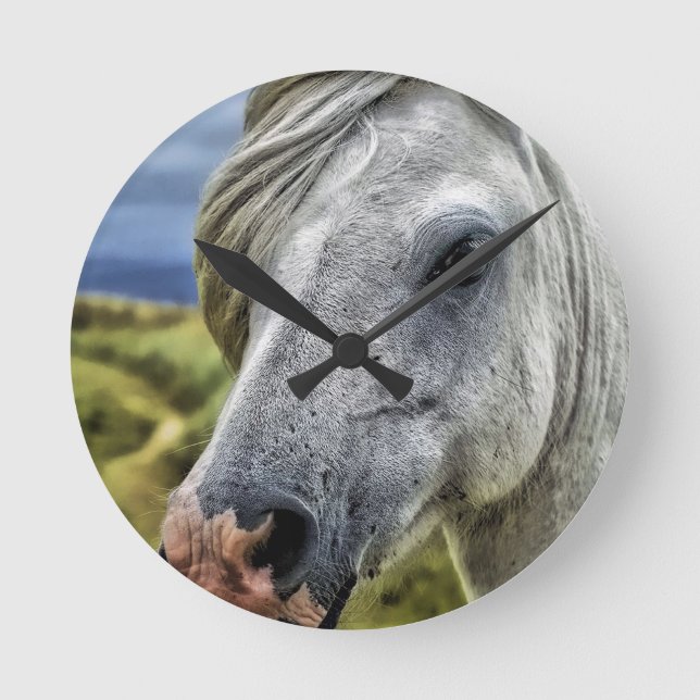 Gray / White Horse Wall Clock (Front)