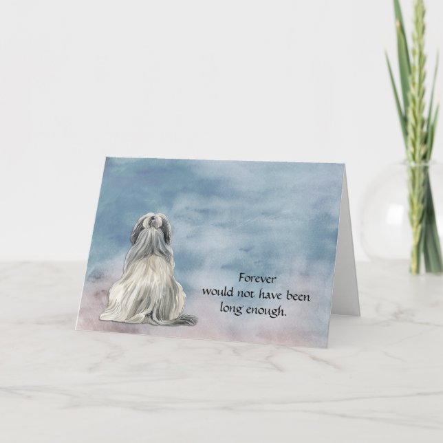 Gray White Lhasa Apso Dog Sympathy Card (Front)