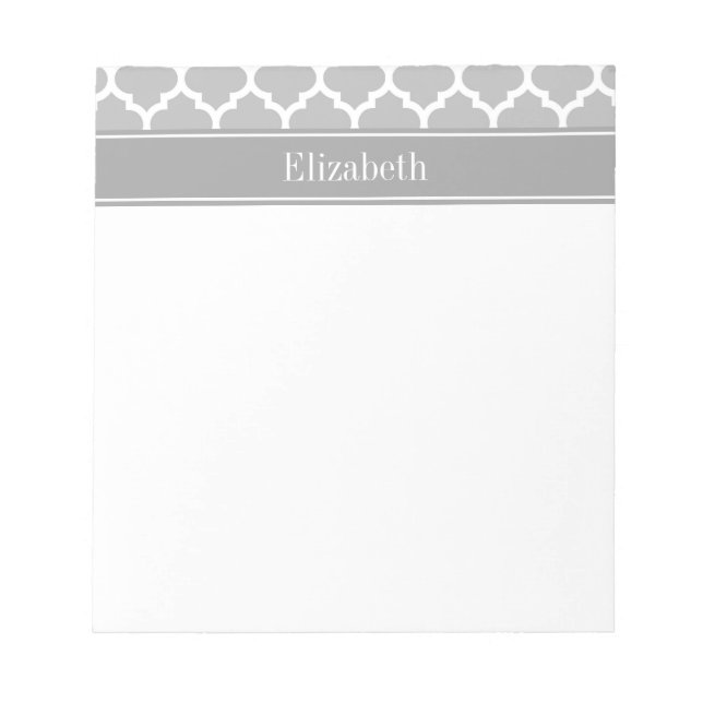 Gray White Moroccan #5 Dark Gray Name Monogram Notepad (Front)