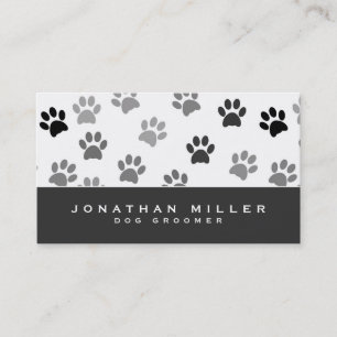 Gray & White Puppy Dog Paw Prints Dog Groomer Business Card