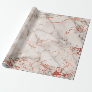 Gray White Rose Gold Pink Marble Stone Brushes Wrapping Paper