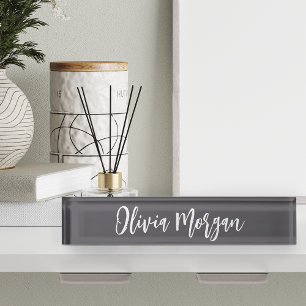 Gray & White Sketched Cursive Script Name Nameplate