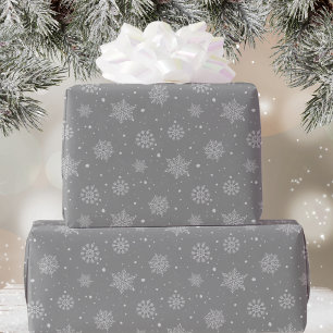 Gray White Snowflakes Pattern Christmas Holiday Wrapping Paper