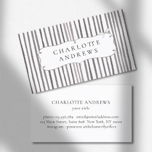 Gray White Stripe Vintage Bow  Business Card