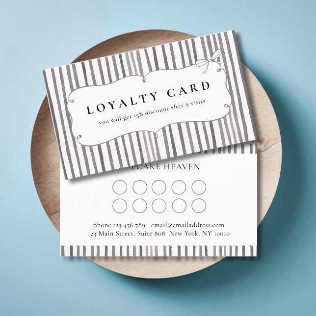 Gray White Stripe Vintage Bow Loyalty Cards (Gray White Stripe Vintage Bow Loyalty Cards)