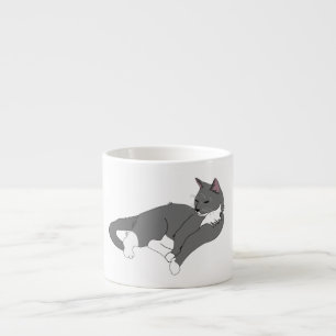 Gray & White Tuxedo Cat Espresso Cup