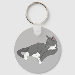 Gray & White Tuxedo Cat Key Ring