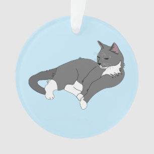 Gray & White Tuxedo Cat Ornament