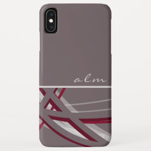 Gray & Wine Artistic Ribbon Design with Monogram iPhone XS Max Case