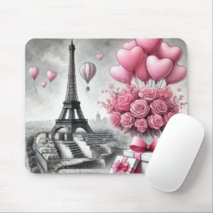 GRAY WITH PINK PARIS VALENTINES DAY FLOWERS MOUSE MAT