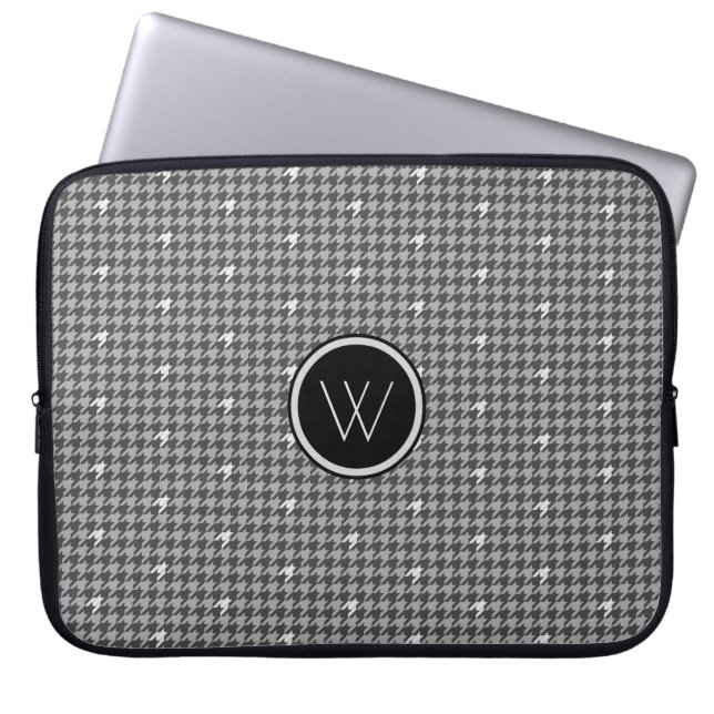 Gray with Silver Accent Houndstooth Laptop Sleeve (Front)
